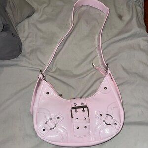 Women's Studded PU Leather Tote Handbag Adjustable Strap Boho Bags -Pink